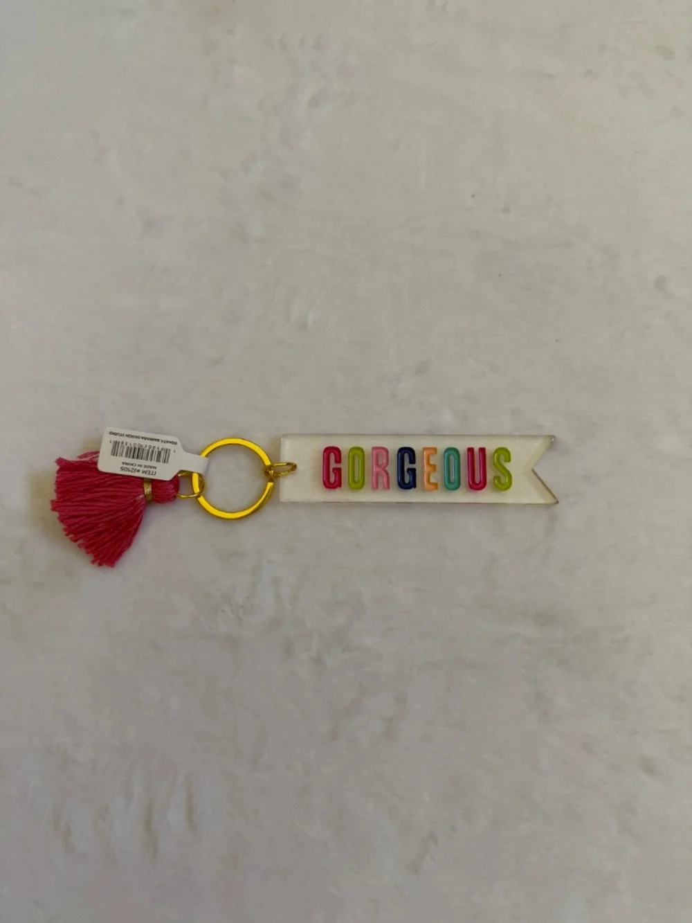 Santa Barbara Design Studio “Gorgeous” Acrylic Multicolor Keychain Pink Tassel